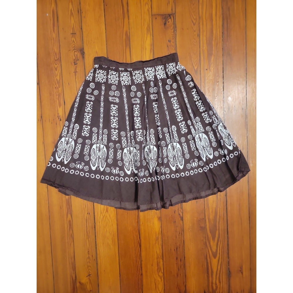 Studio West Brown Cotton Skirt Womens XL Tribal Print Summer Boho Earthy Festive